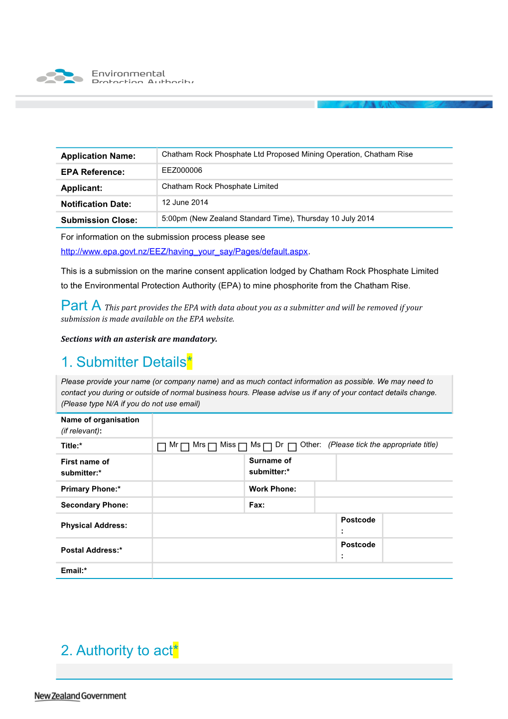 Chatham Rock Phosphate Marine Consent Application Submission Form