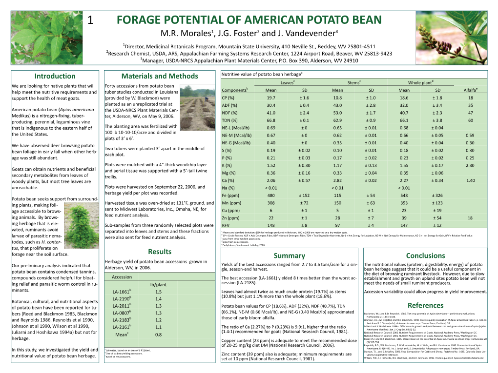 Forage Potential of American Potato Bean 1 2 3 M.R