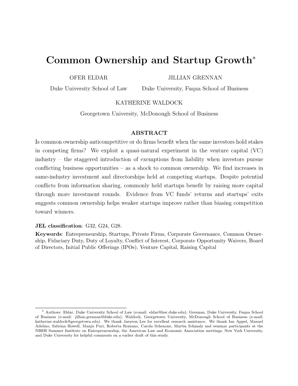 Common Ownership and Startup Growth∗