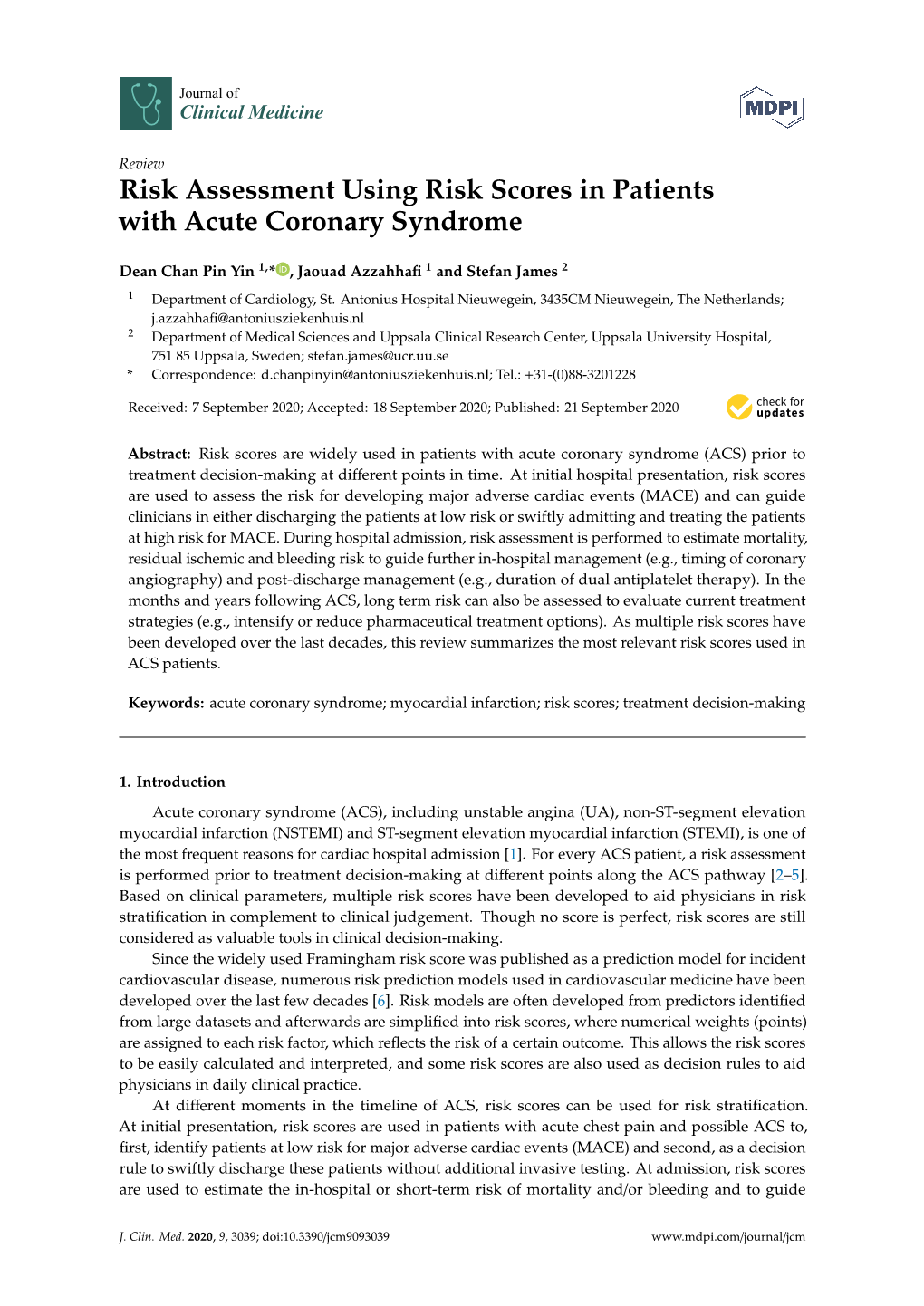 Risk Assessment Using Risk Scores in Patients with Acute Coronary Syndrome