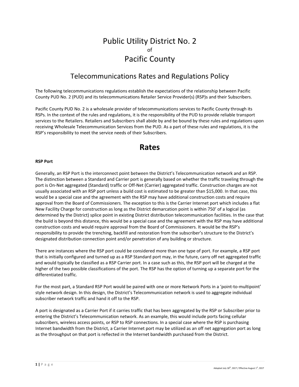 Public Utility District No. 2 Pacific County Rates