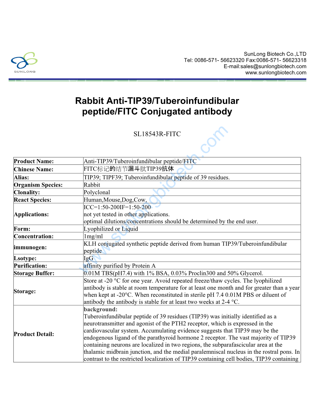 Rabbit Anti-TIP39/Tuberoinfundibular Peptide/FITC Conjugated Antibody
