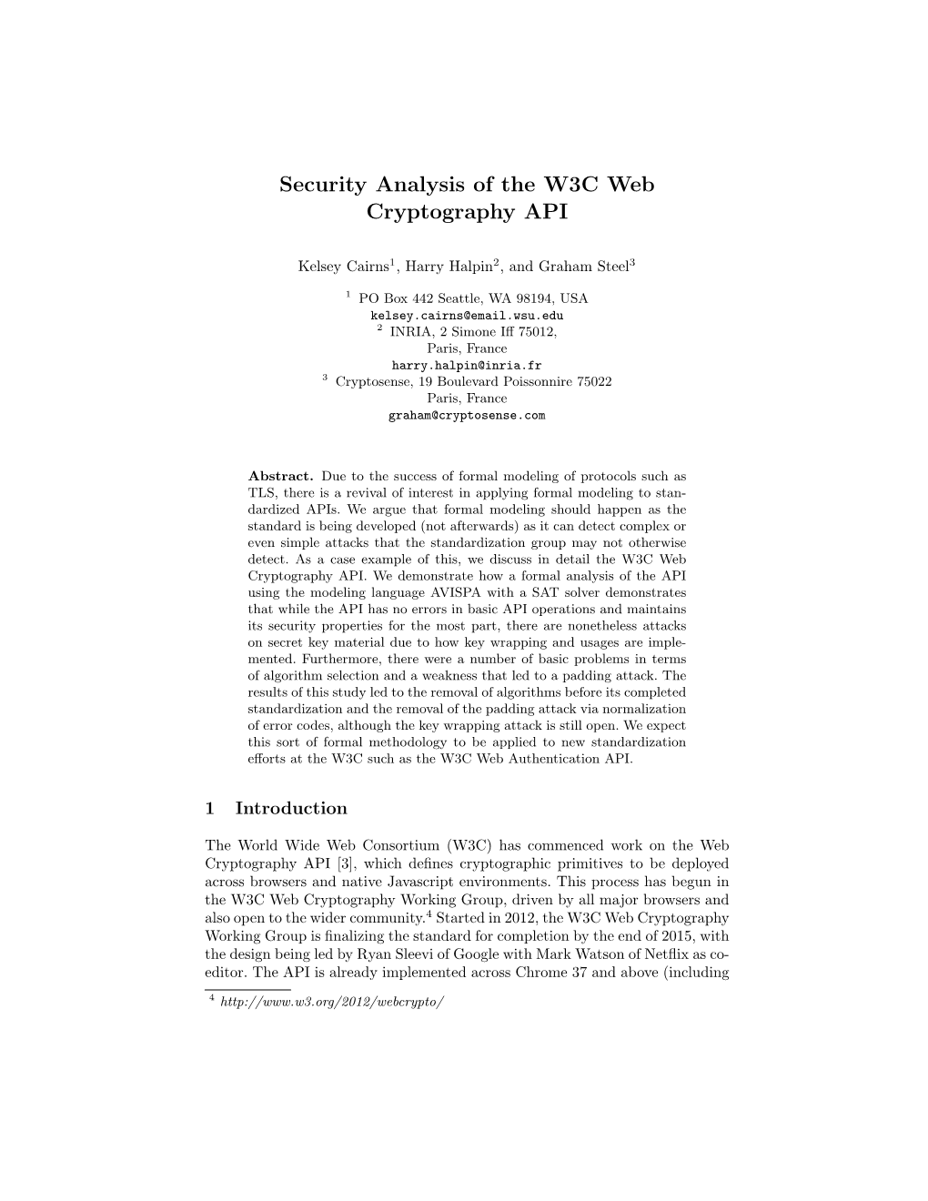 Security Analysis of the W3C Web Cryptography API