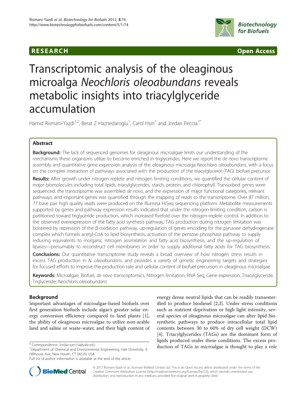 Transcriptomic Analysis of the Oleaginous Microalga Neochloris