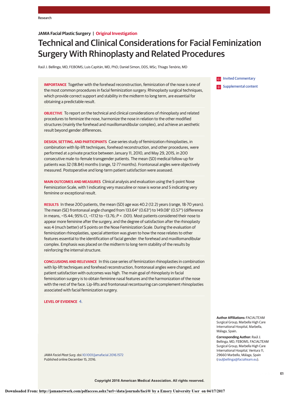 Technical and Clinical Considerations for Facial Feminization Surgery with Rhinoplasty and Related Procedures
