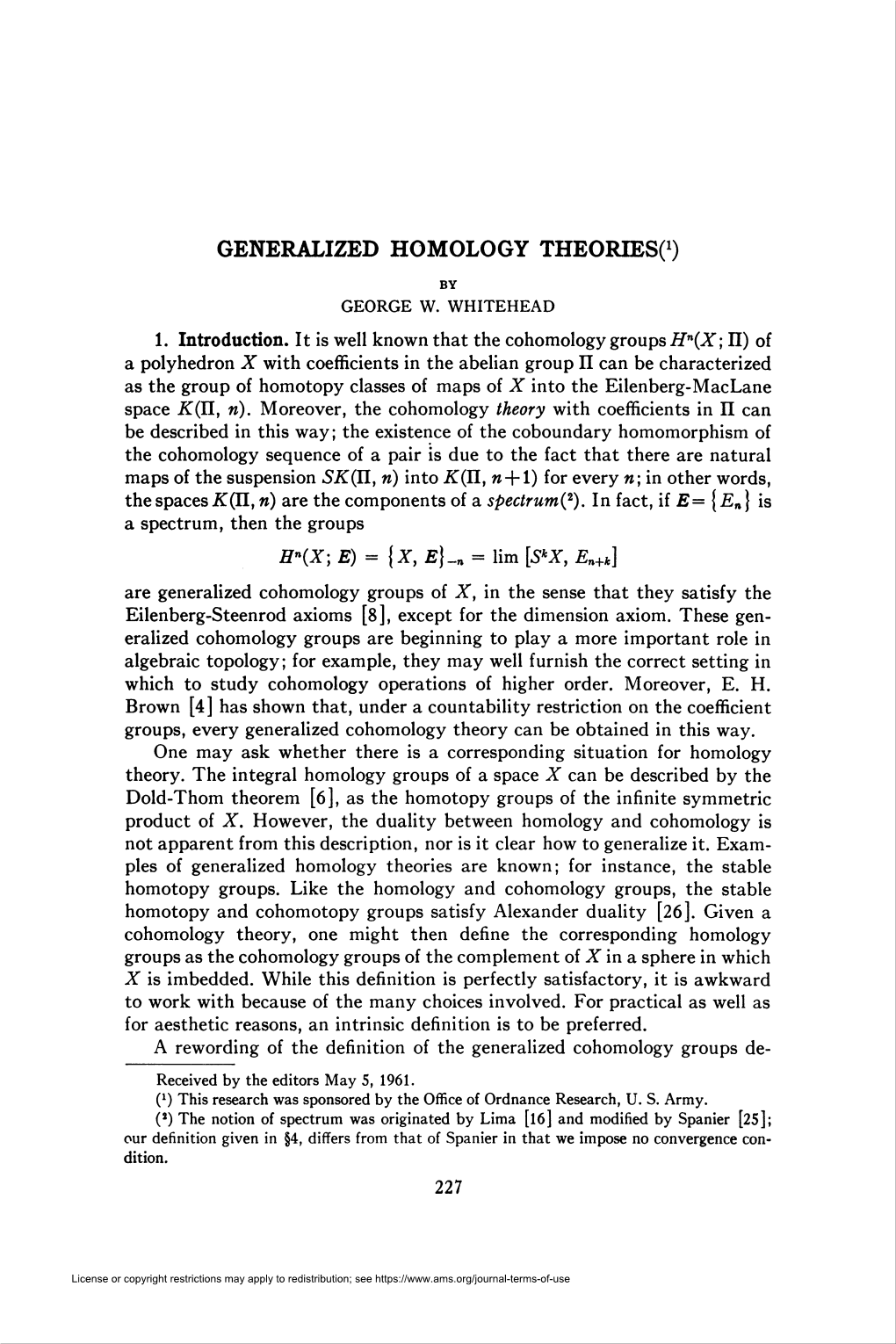 Generalized Homology Theories^)