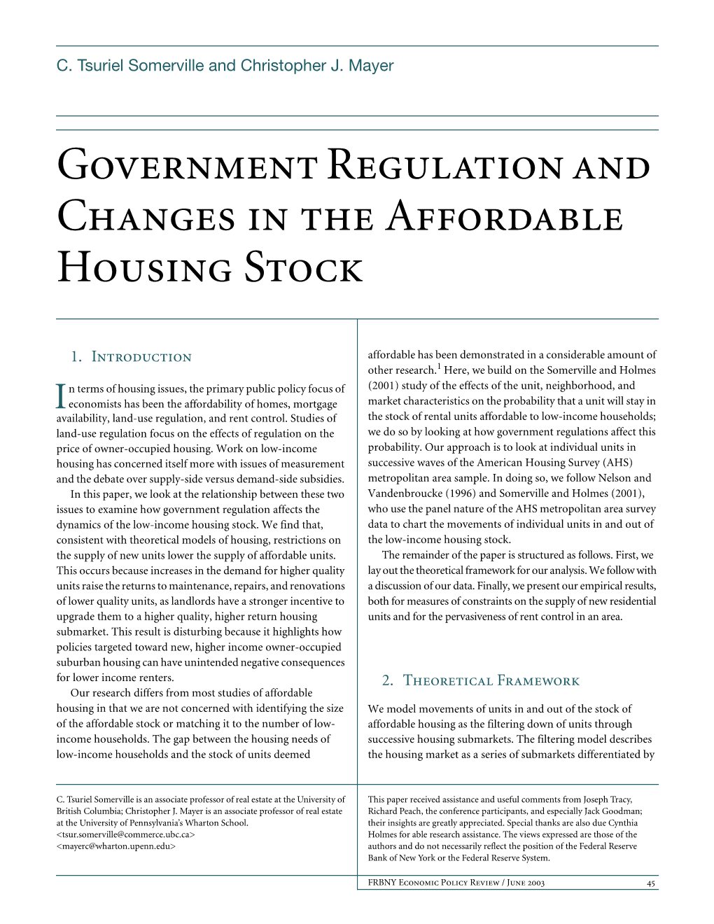 Government Regulation and Changes in the Affordable Housing Stock