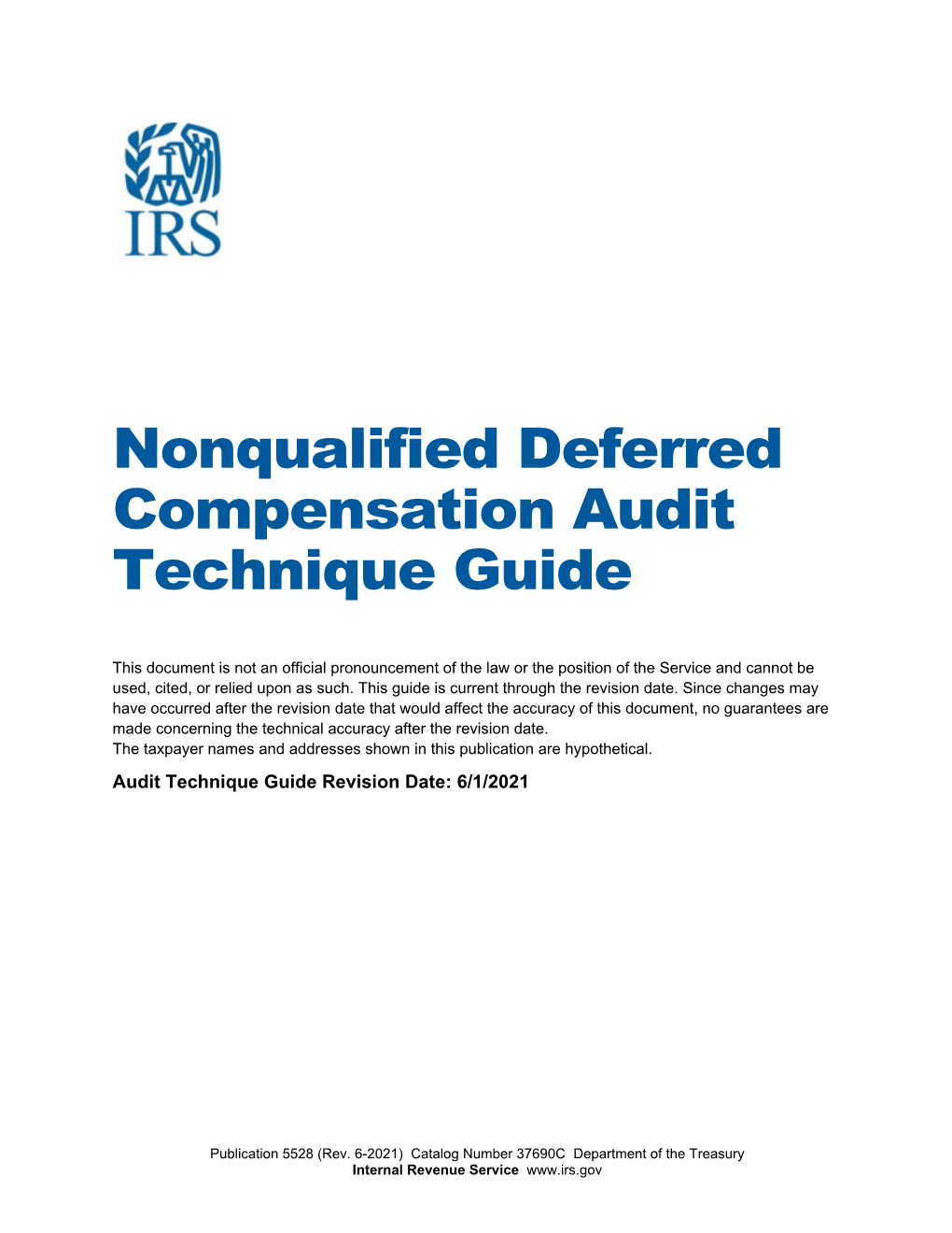 Nonqualified Deferred Compensation Audit Technique Guide