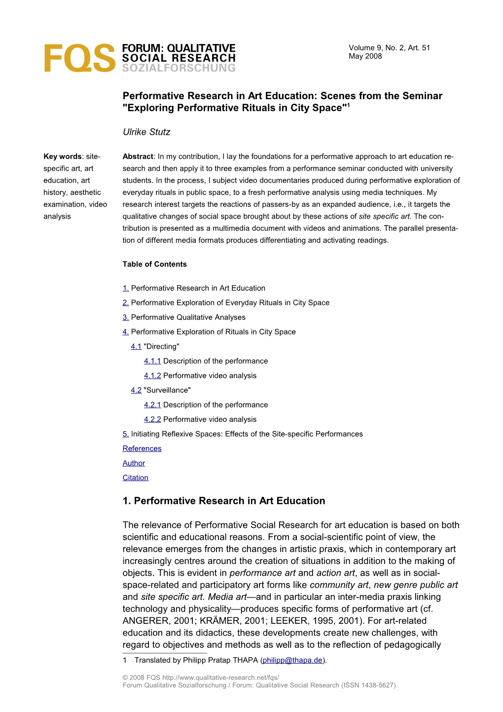 Forum: Qualitative Social Research Sozialforschung