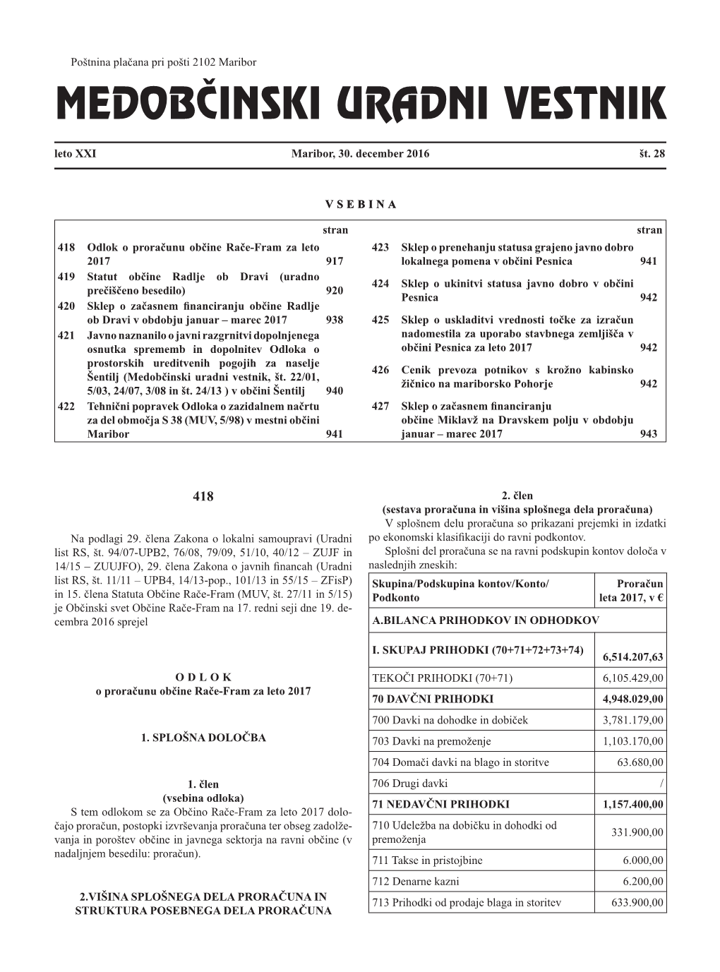 MEDOBČINSKI URADNI VESTNIK Leto XXI Maribor, 30