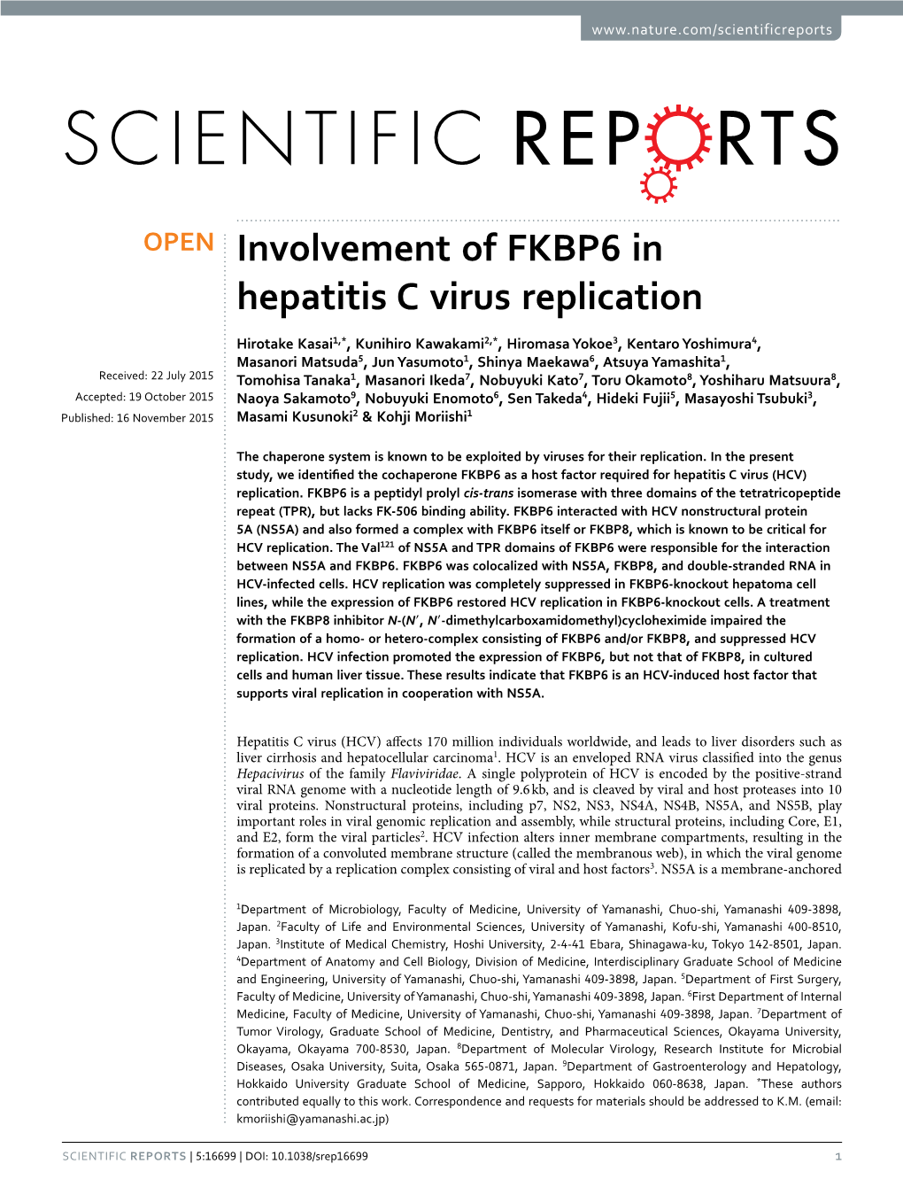 Involvement of FKBP6 in Hepatitis C Virus Replication