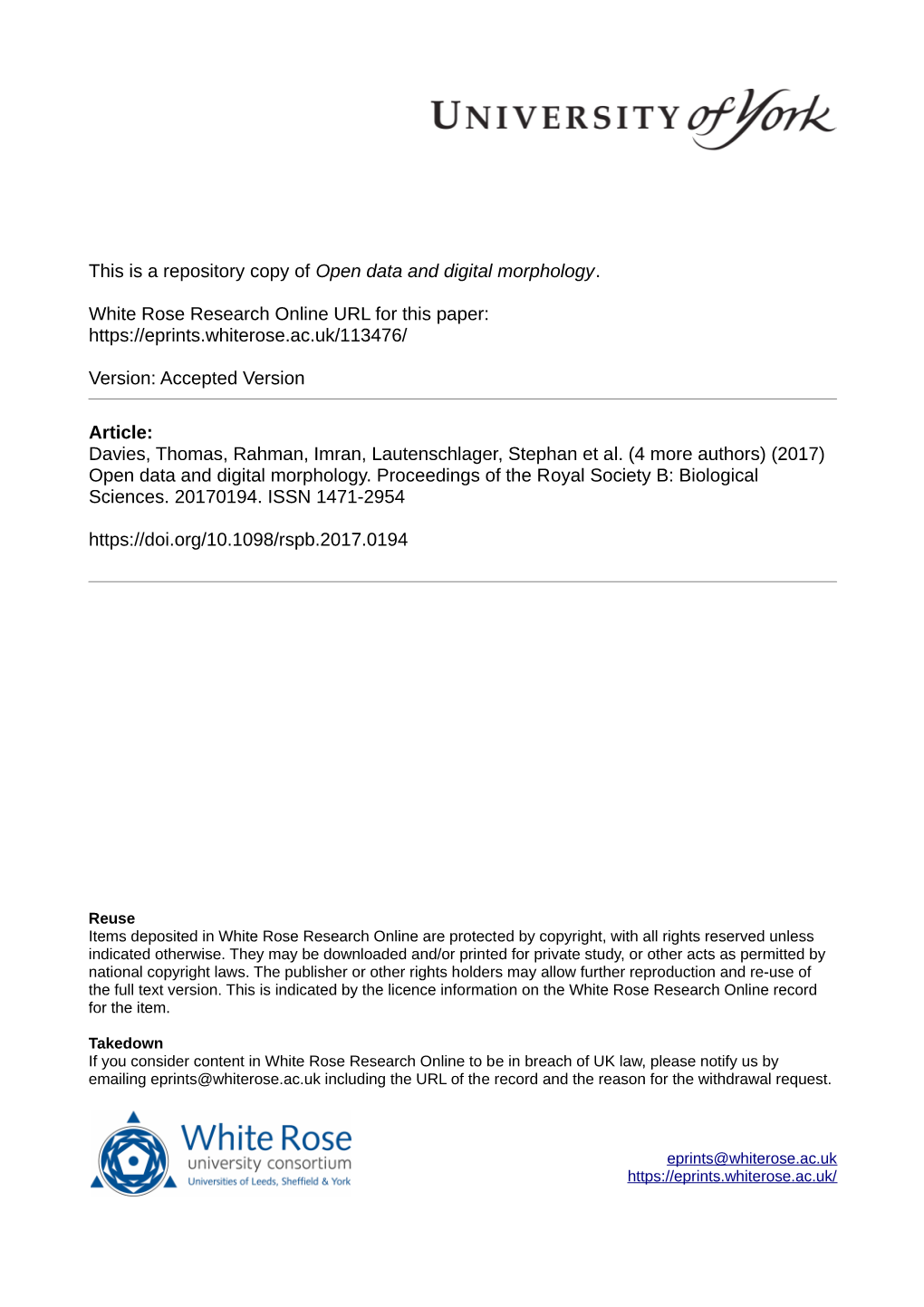 This Is a Repository Copy of Open Data and Digital Morphology