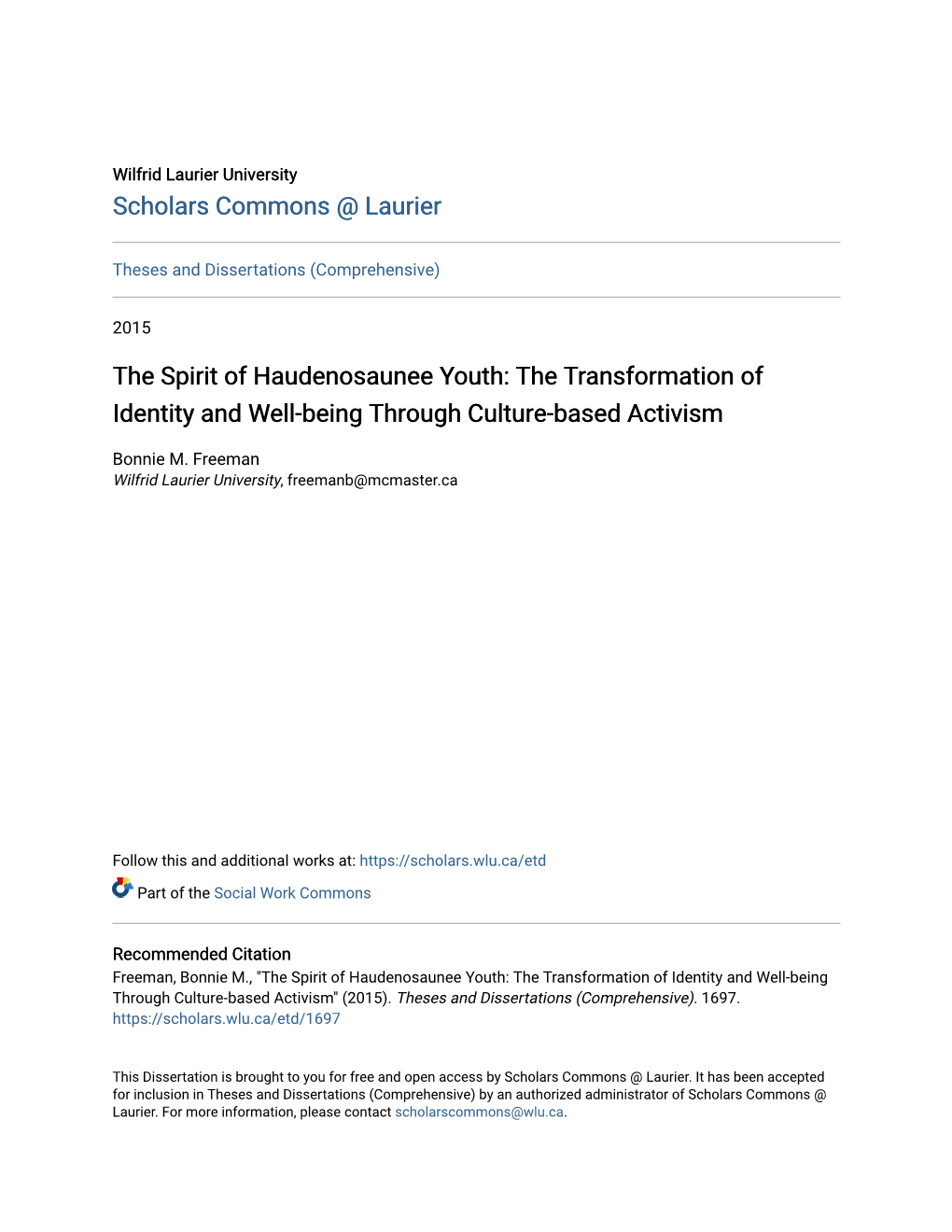 The Spirit of Haudenosaunee Youth: the Transformation of Identity and Well-Being Through Culture-Based Activism