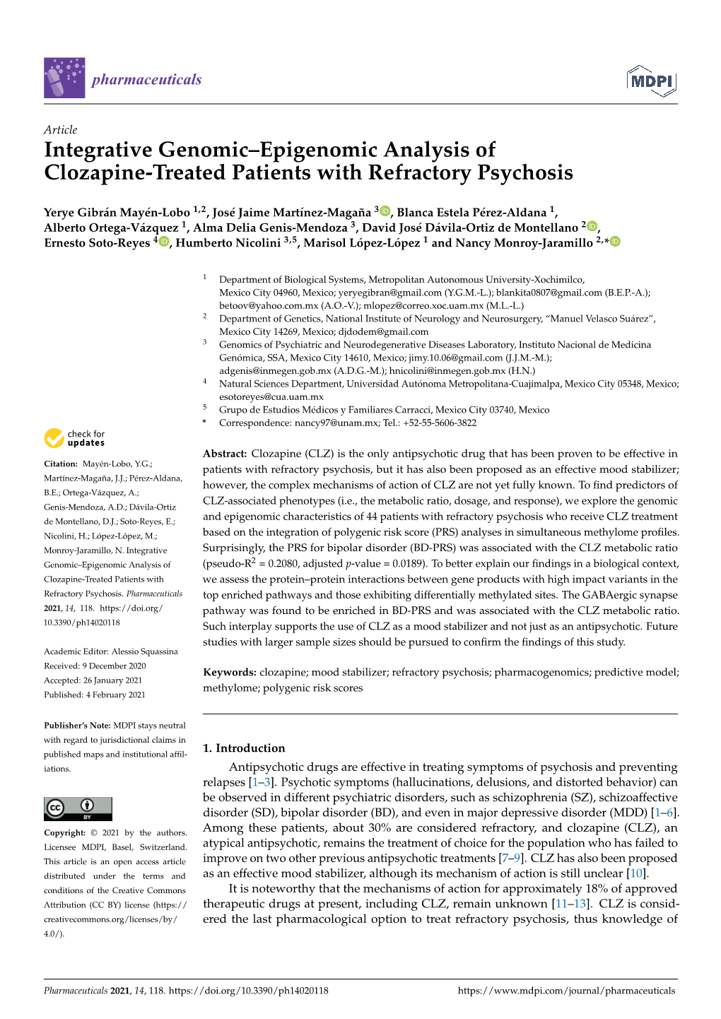 Integrative Genomic–Epigenomic Analysis of Clozapine-Treated Patients with Refractory Psychosis