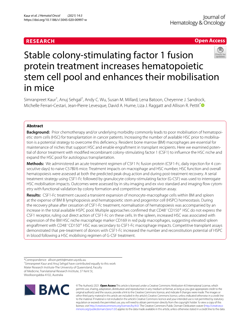 Stable Colony-Stimulating Factor 1 Fusion Protein Treatment Increases