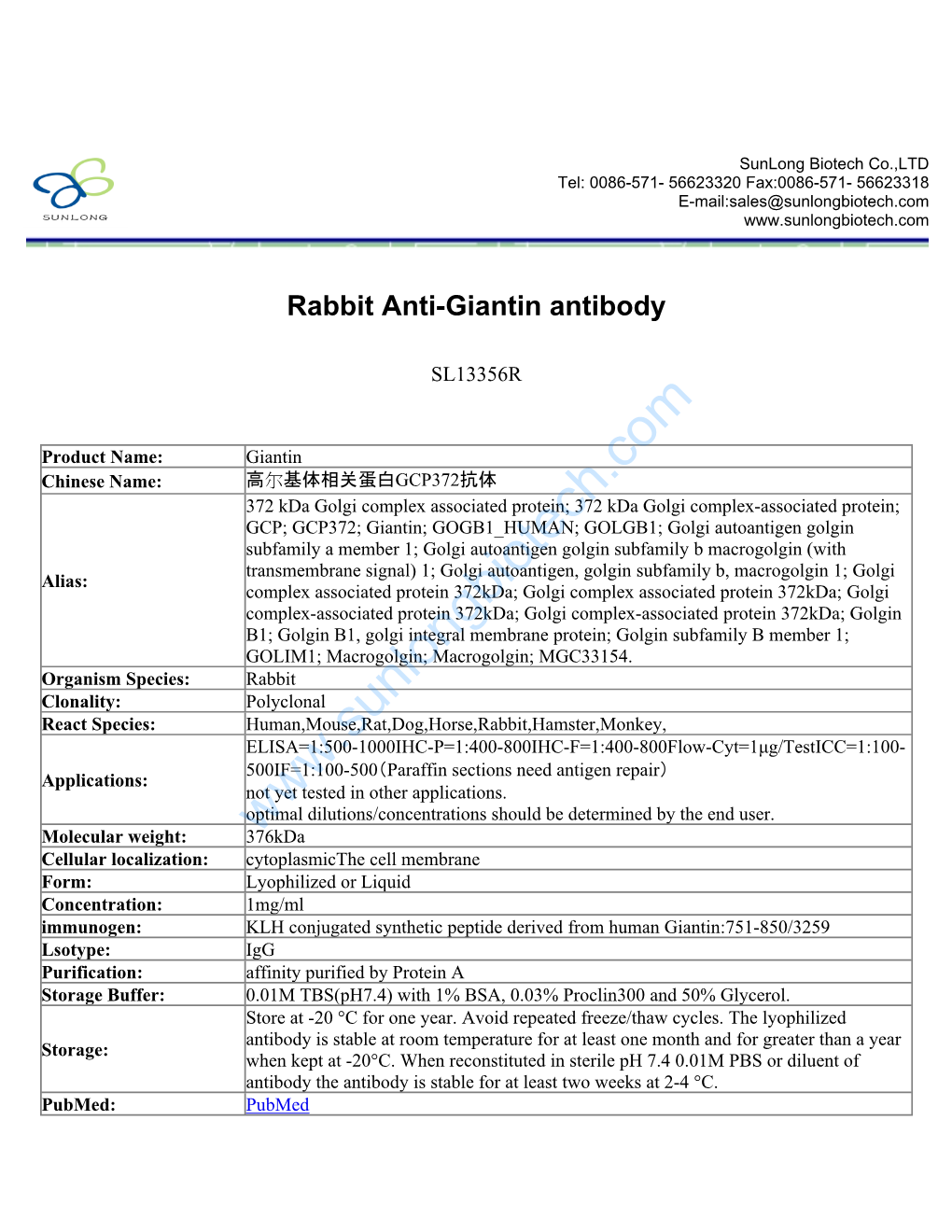 Rabbit Anti-Giantin Antibody-SL13356R