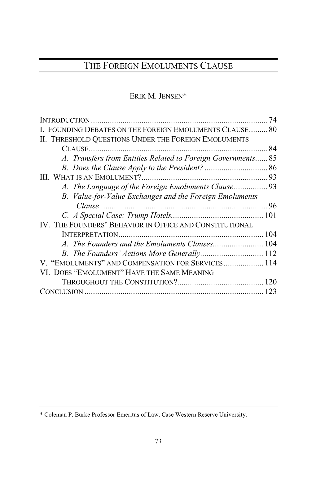 The Foreign Emoluments Clause Introduction