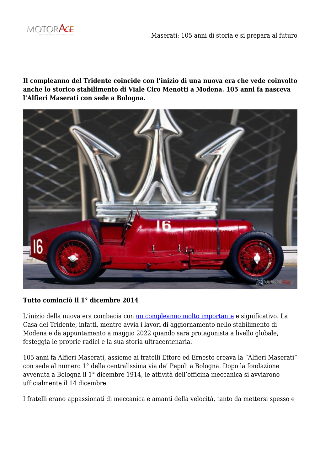 Maserati: 105 Anni Di Storia E Si Prepara Al Futuro