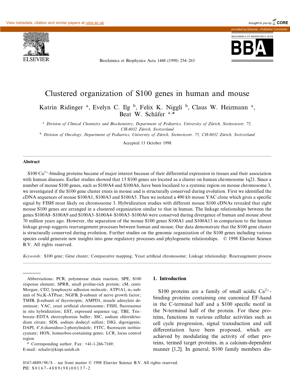 Clustered Organization of S100 Genes in Human and Mouse