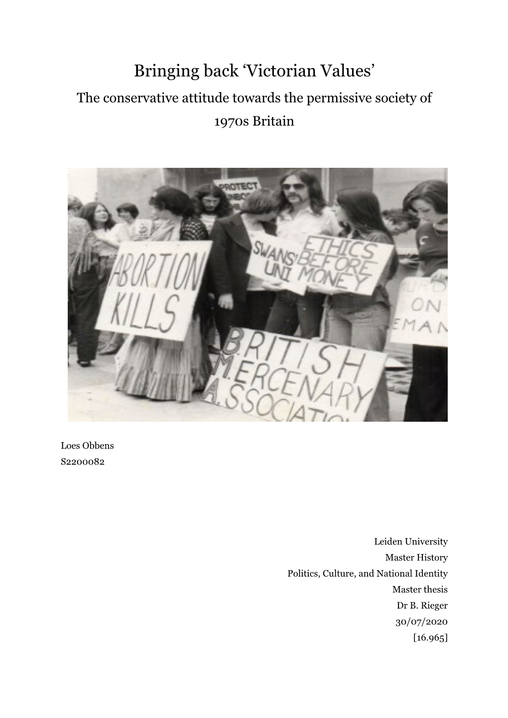 Victorian Values’ the Conservative Attitude Towards the Permissive Society of 1970S Britain