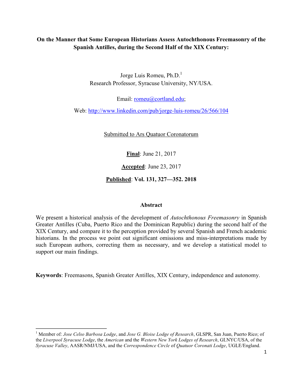 Characteristics and Challenges of Cuban Freemasons in the XX Century: a Demographic Approach