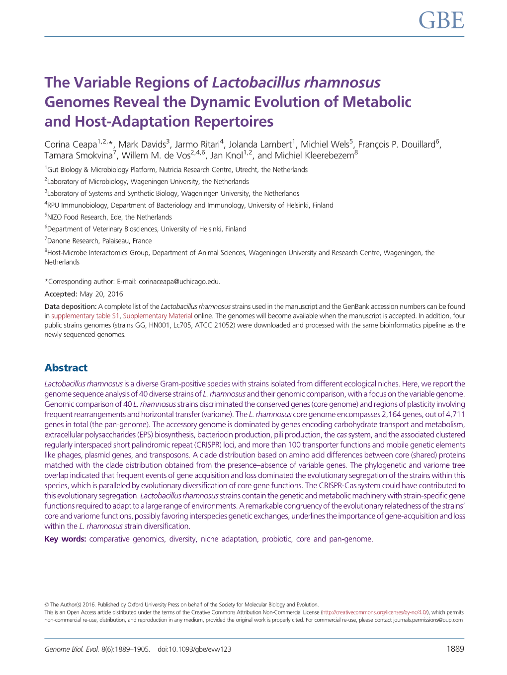 The Variable Regions of Lactobacillus Rhamnosus Genomes Reveal the Dynamic Evolution of Metabolic and Host-Adaptation Repertoires