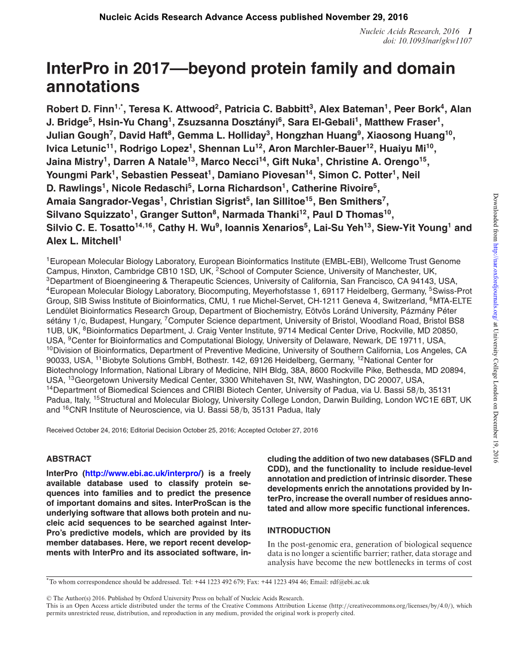 Interpro in 2017—Beyond Protein Family and Domain Annotations