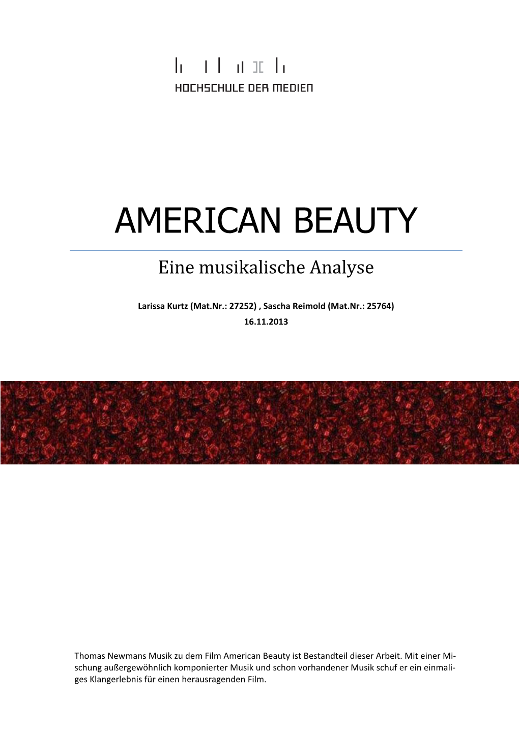 AMERICAN BEAUTY Eine Musikalische Analyse