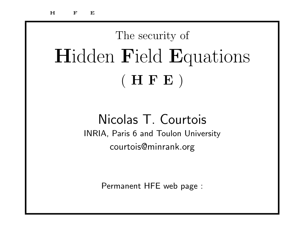 Hidden Field Equations (HFE) 1