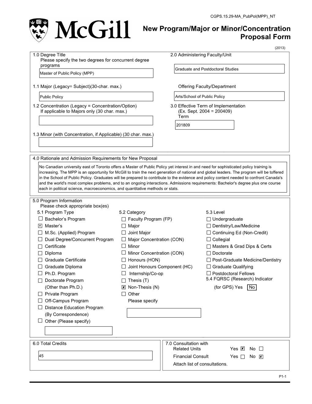 New Program/Major Or Minor/Concentration Proposal Form