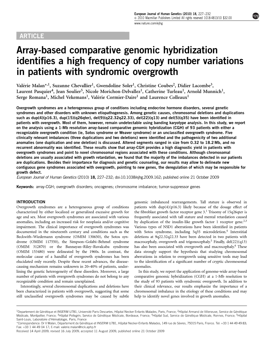 Array-Based Comparative Genomic Hybridization Identifies a High