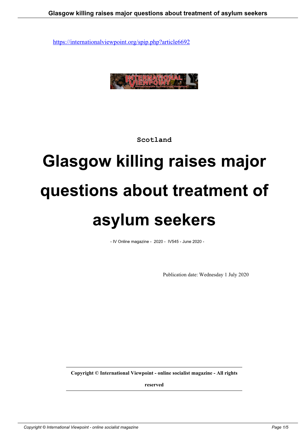 Glasgow Killing Raises Major Questions About Treatment of Asylum Seekers