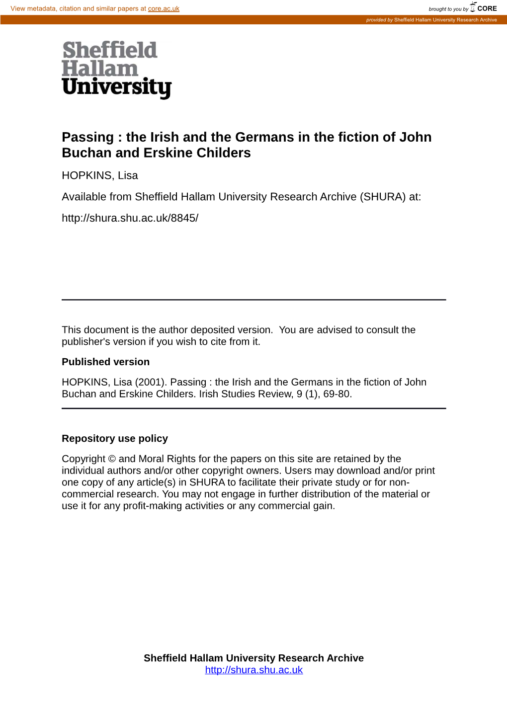 The Irish and the Germans in the Fiction of John Buchan and Erskine Childers