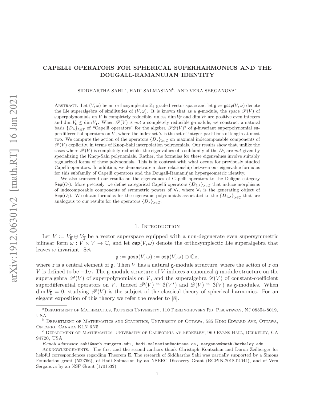 Arxiv:1912.06301V2 [Math.RT] 16 Jan 2021 V Where Superalgebra Lgn Xoiino Hster Erfrterae O[8]