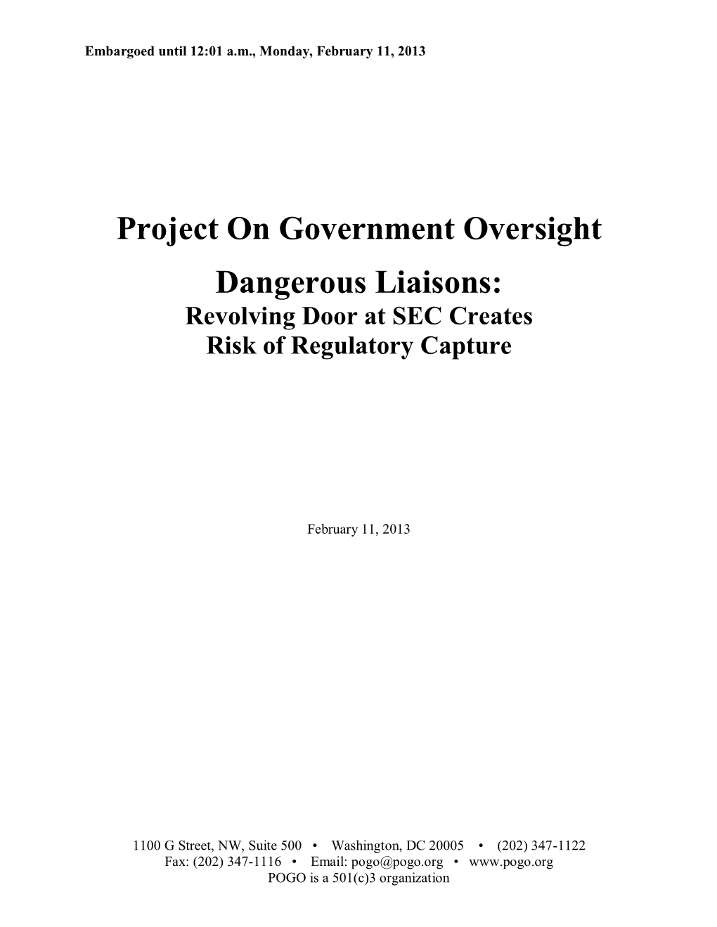 Project on Government Oversight Dangerous Liaisons