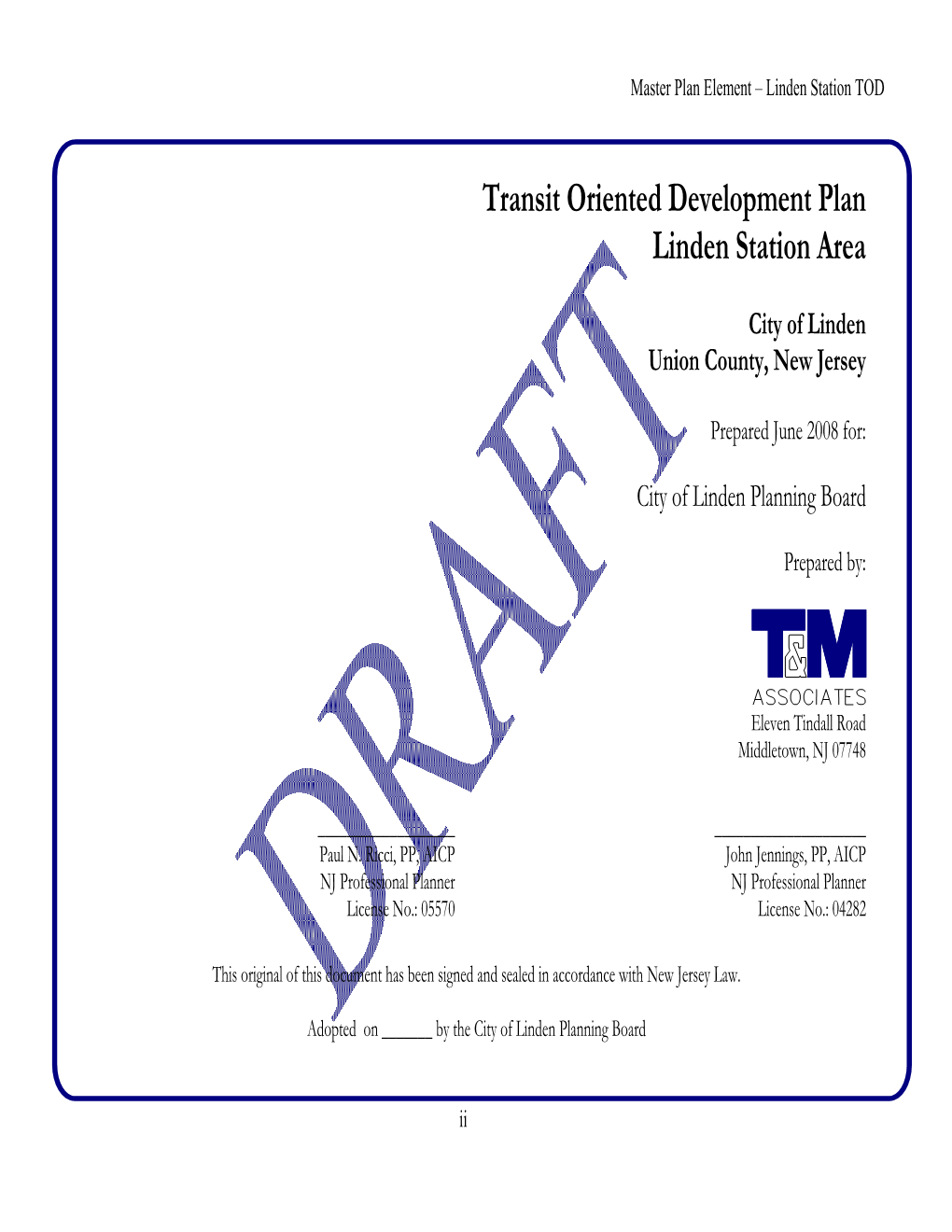 Transit Oriented Development Plan Linden Station Area