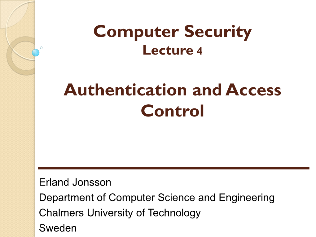 Computer Security Authentication and Access Control