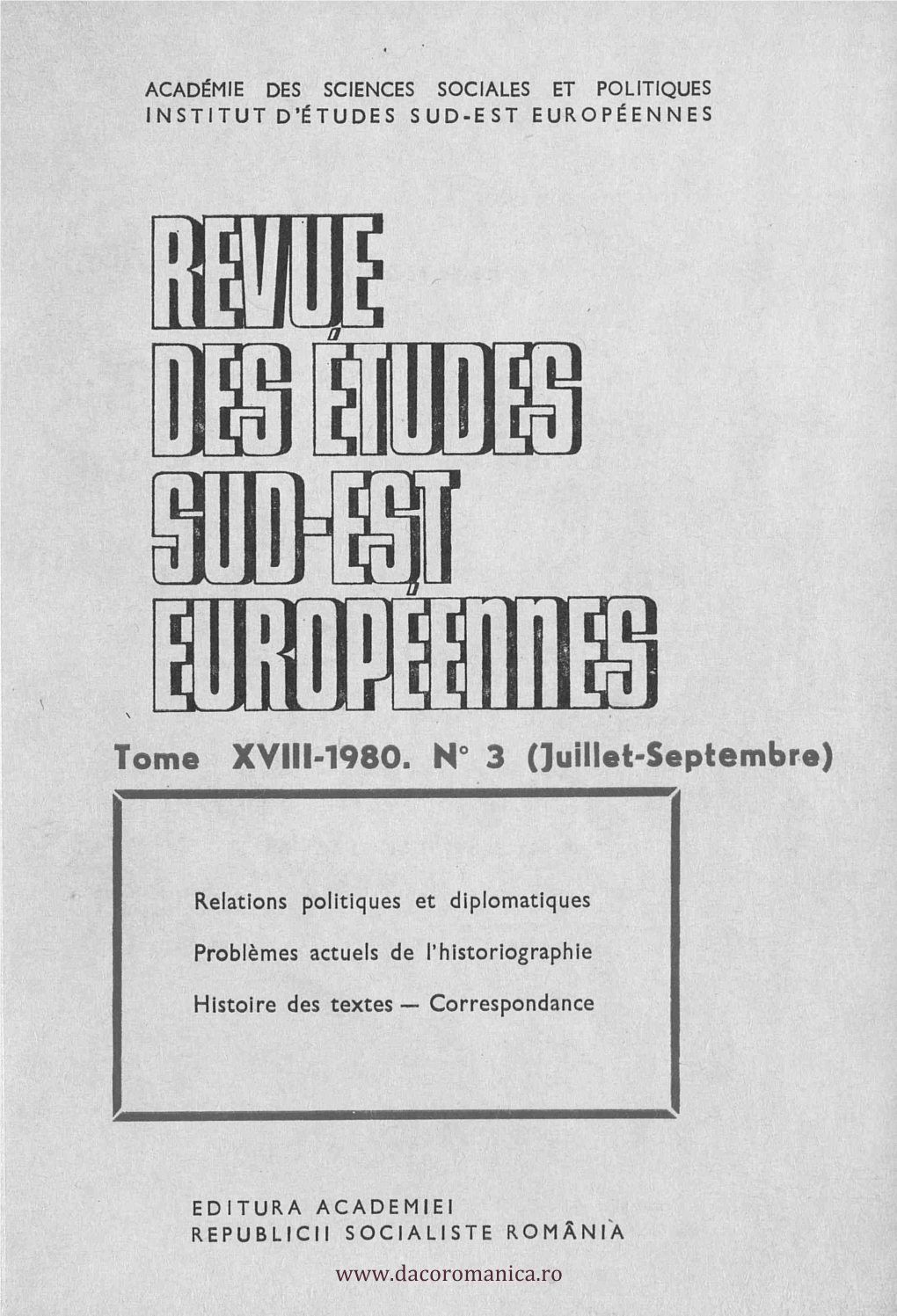 Tome XVIII-1980. N°.3 (Juillet-Septembre)
