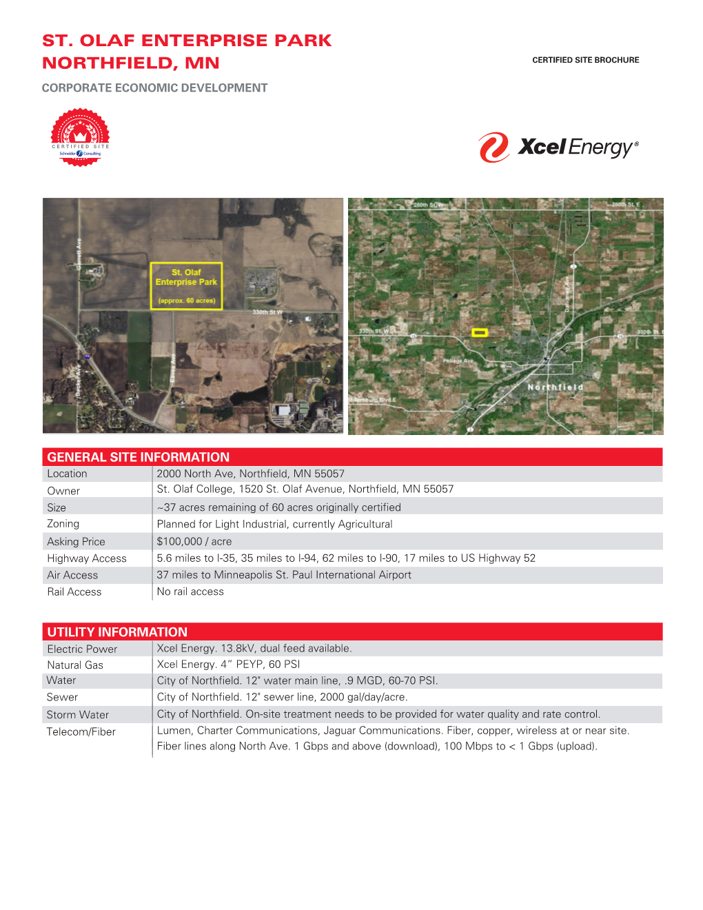 St. Olaf Enterprise Park Northfield, Mn Certified Site Brochure Corporate Economic Development