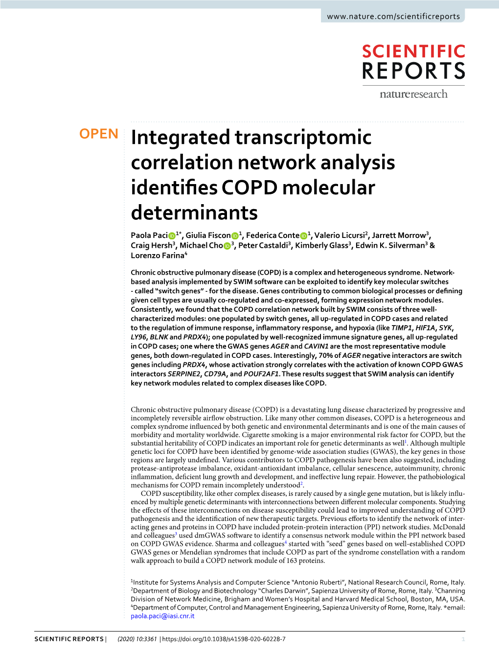 Integrated Transcriptomic Correlation Network Analysis Identifies COPD