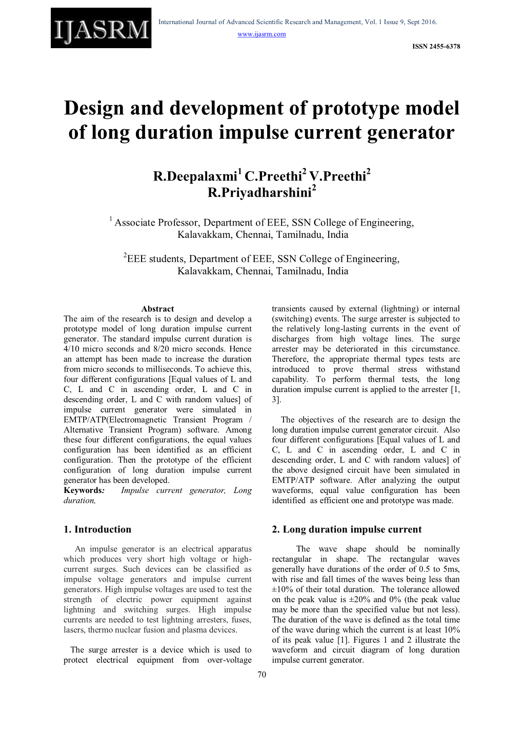 Design and Development of Prototype Model of Long Duration Impulse Current Generator