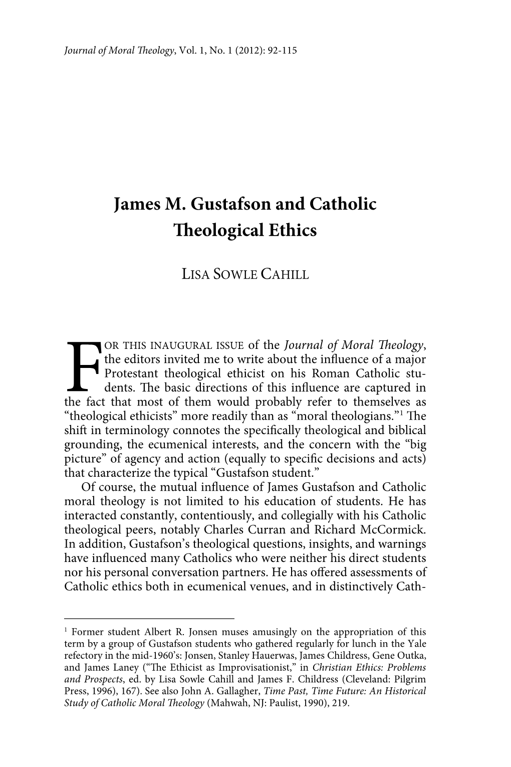 James M. Gustafson and Catholic Eological Ethics