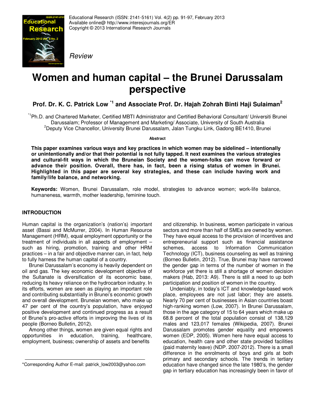 Women and Human Capital – the Brunei Darussalam Perspective