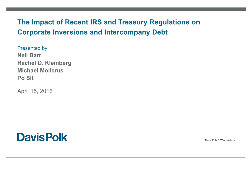 The Impact of Recent IRS and Treasury Regulations on Corporate Inversions and Intercompany Debt