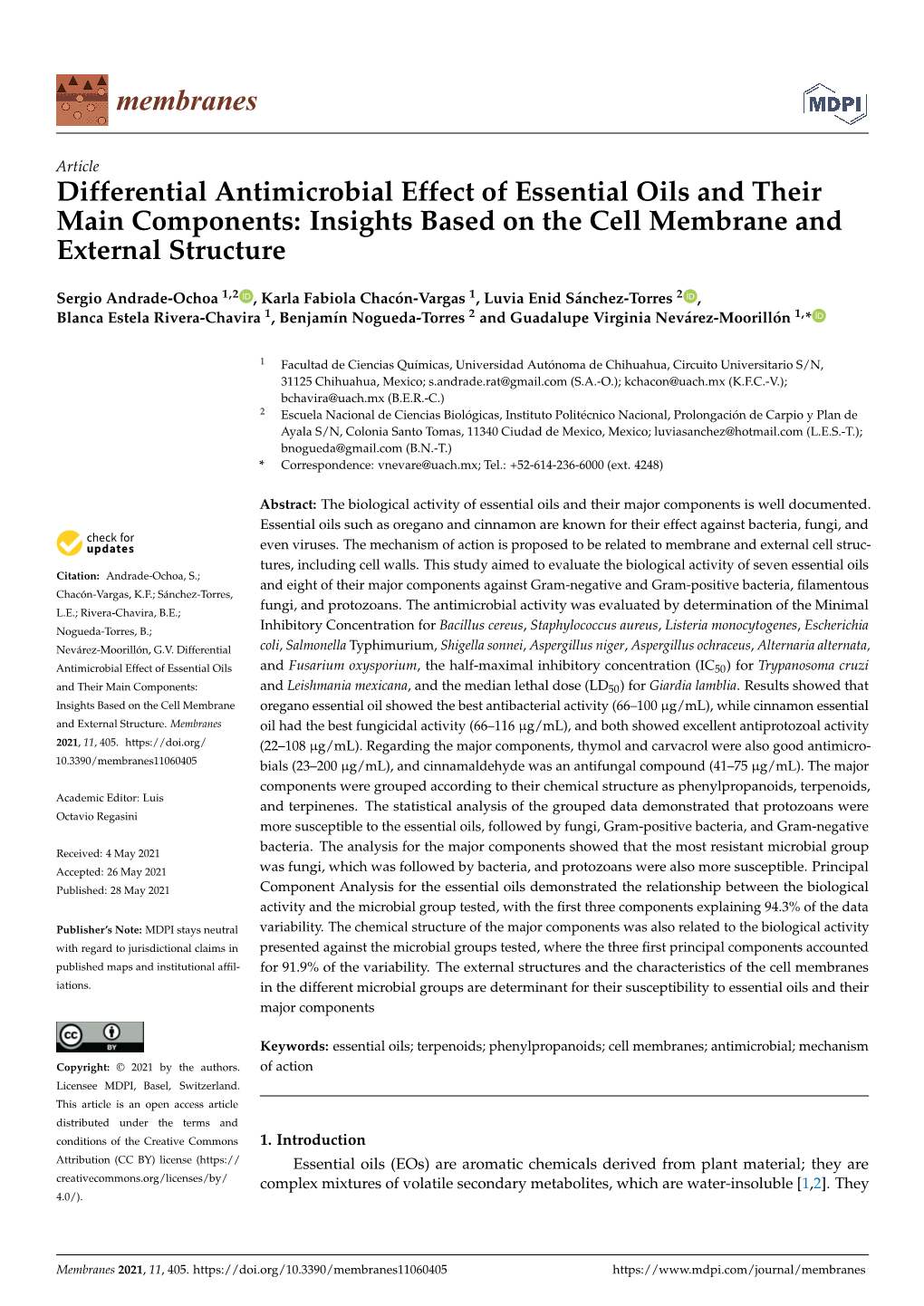 Differential Antimicrobial Effect of Essential Oils and Their Main Components: Insights Based on the Cell Membrane and External Structure