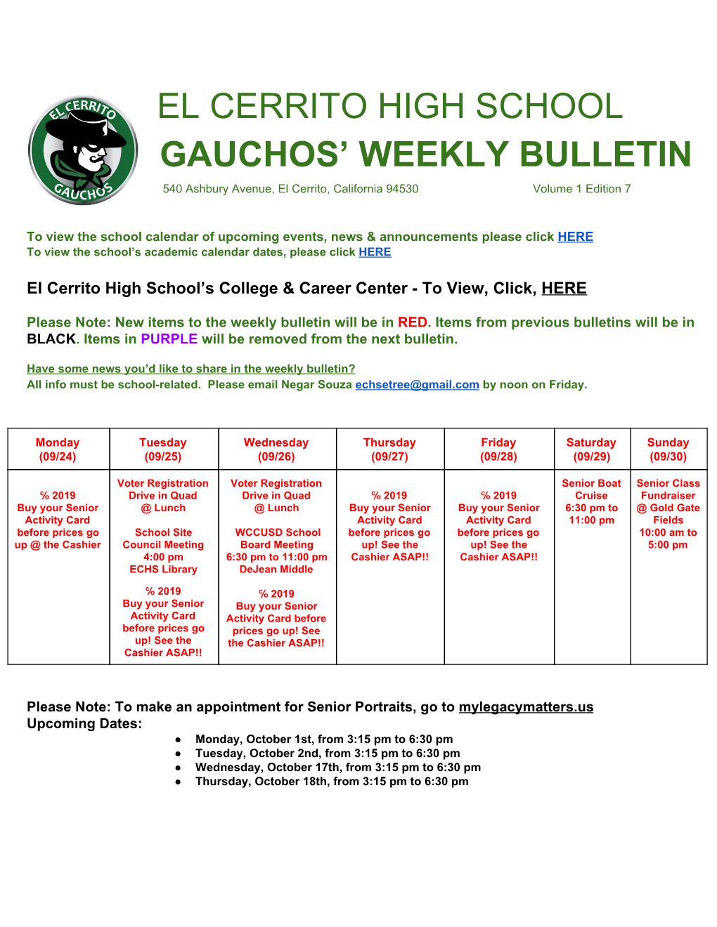 ​El Cerrito High School ​Gauchos' Weekly Bulletin