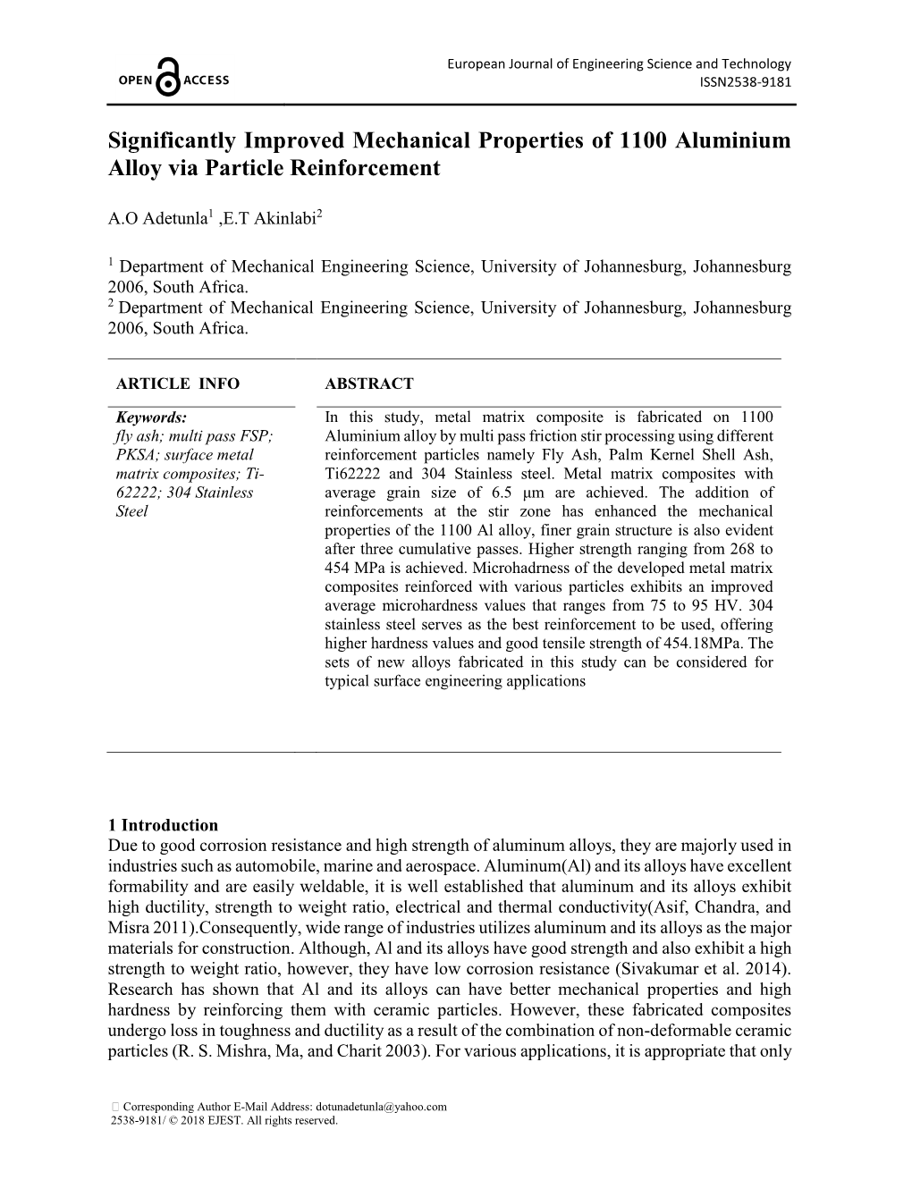 Significantly Improved Mechanical Properties of 1100 Aluminium Alloy Via Particle Reinforcement