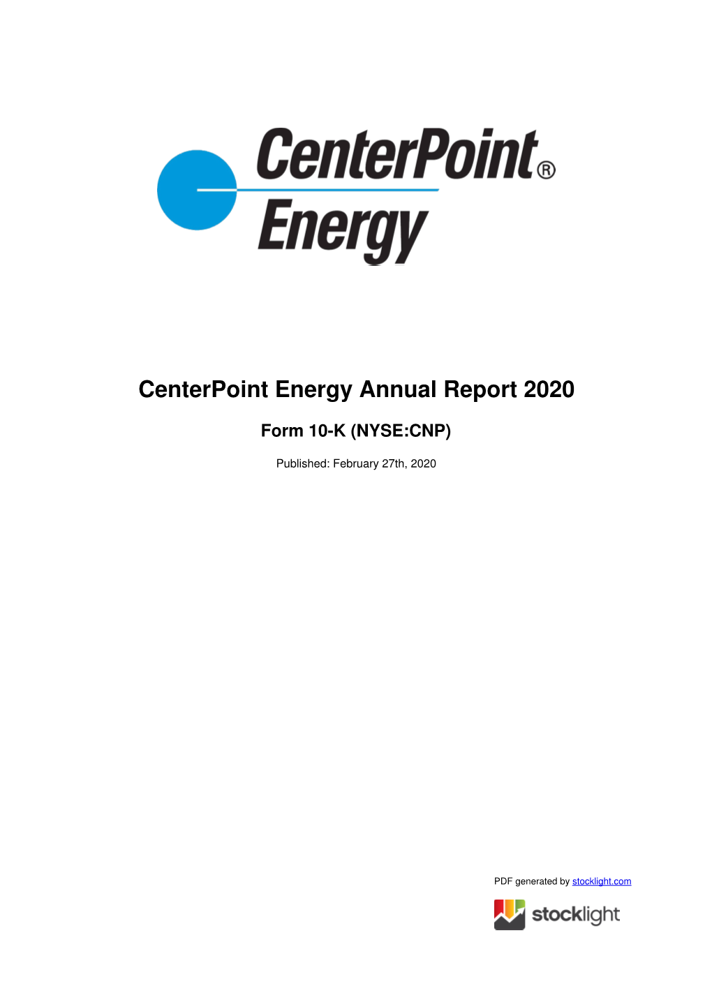 Centerpoint Energy Annual Report 2020