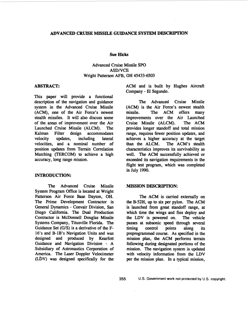 Advanced Cruise Missile Guidance System Description