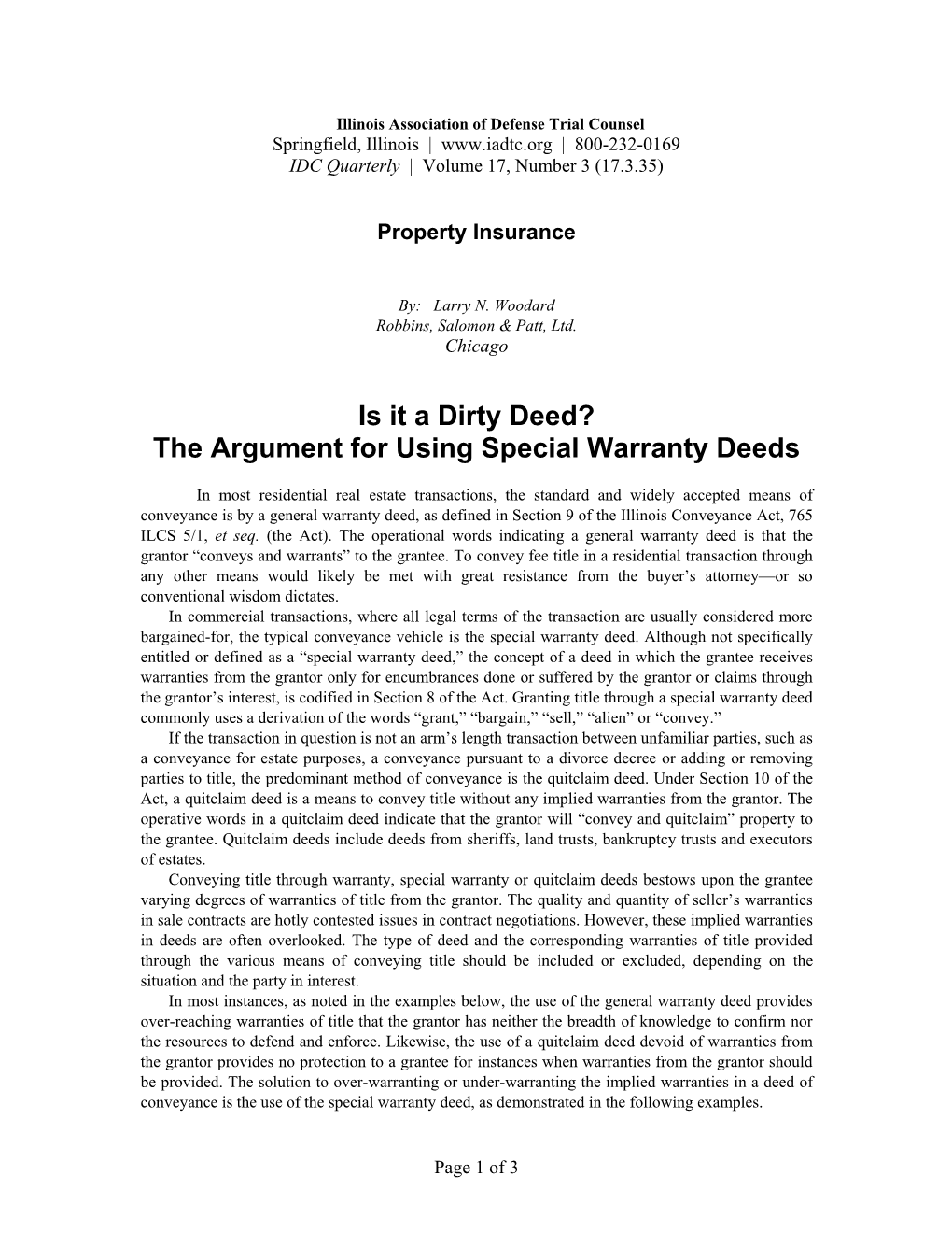 The Argument for Using Special Warranty Deeds